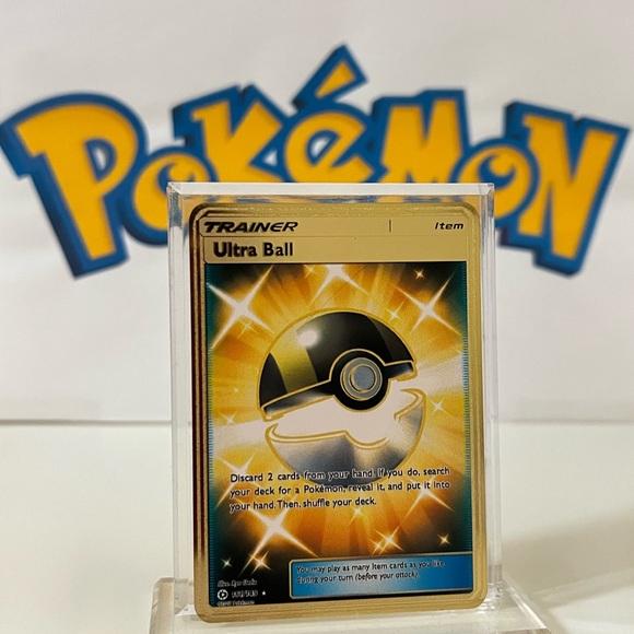 Pokémon Trainer Ultra Ball 161/149 Sun & Moon Base Set Metal Gold Card Fan Art - Picture 2 of 3